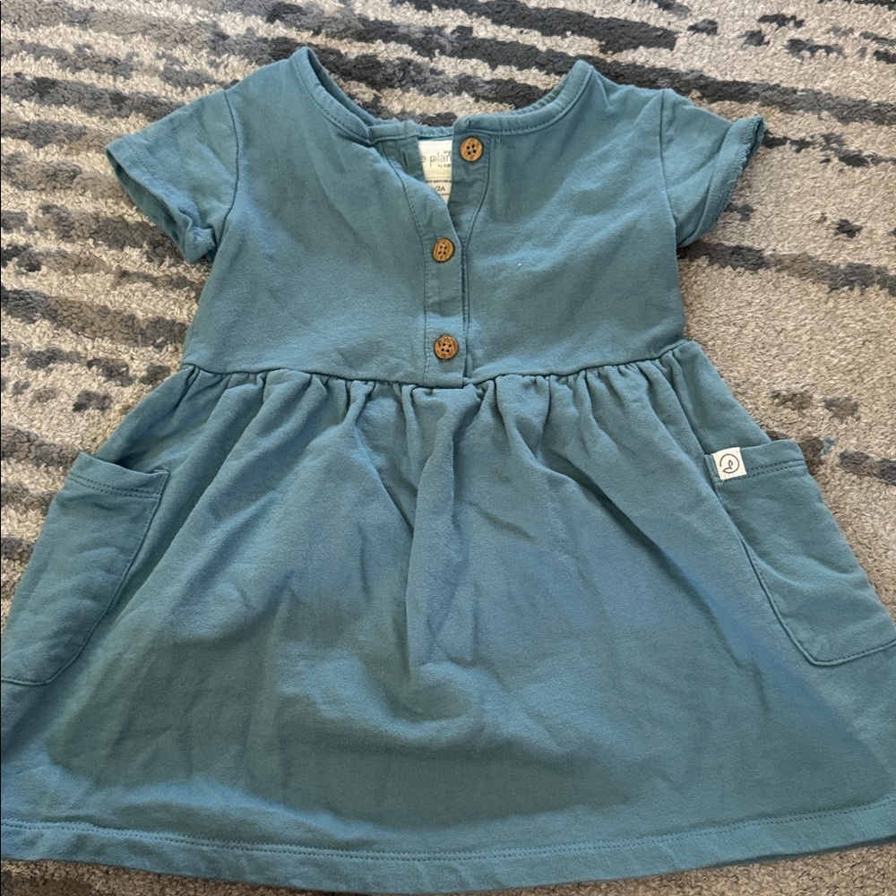 Little Planet Teal Button-Up Dress with Pockets